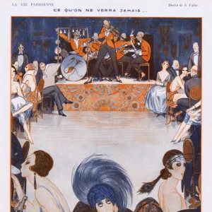 Sketch of the interior of a cabaret showing the jazz band