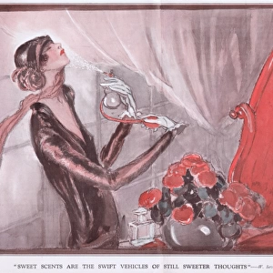 Sketch by Jean Gabriel Domergue of a woman using perfume