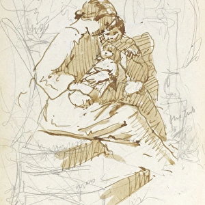 Sketch of mother and two children