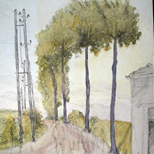 Sketch of soldiers on a road somewhere in France