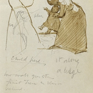 Sketch of two women and toddler