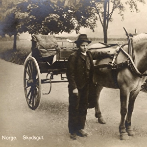 Skysgut Boy and horse Buggy, Norway