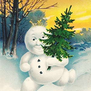 Snowman on a Polish Christmas postcard