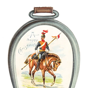 Soldier on horseback on a stirrup-shaped Christmas card