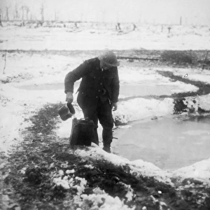 Soldier in the snow on the Western Front, WW1