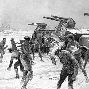 Soldiers throwing snowballs, WW1