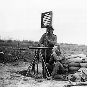 Two soldiers using a signalling shutter, WW1