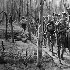 Soldiers in a wood near Ypres, Belgium, WW1