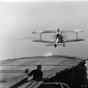 A Sopwith 2F1 Camel takes-off from HMS Pegasus