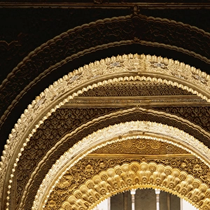 Spain. Granada. Alhambra. Royal Palace. Detail of stucco arc