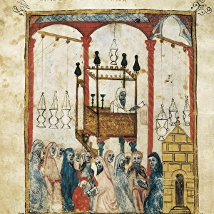 Spanish Haggada. Ceremony inside a Jewish synagogue