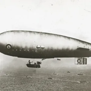 SS Z type airship on convoy, Glass Lantern Slide Print SS Z type airship on convoy, Glass Lantern Slide Print
