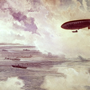 SSZ 63 airship with ships below, WW1