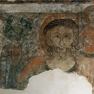 St. Christopher and Child. Frrench-gothic style fresco (seco