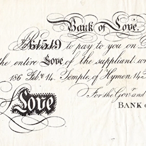 St Valentines Day bank note from the Bank of Love