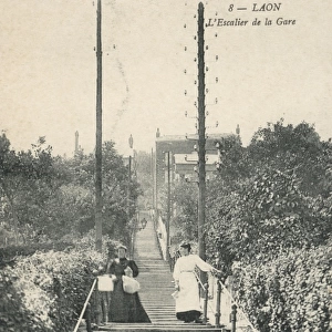 Stairway up to the Railway Station at Laon, France