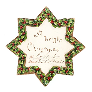 Star-shaped Christmas card with holly border