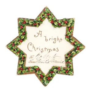 Star-shaped Christmas card with holly border Star-shaped Christmas card with holly border