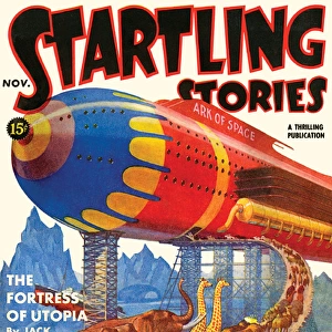 Startling Stories scifi magazine cover, THE FORTRESS OF UTOPIA