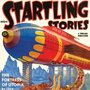 Startling Stories scifi magazine cover, THE FORTRESS OF UTOPIA