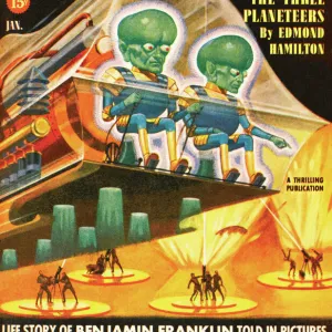 Startling Stories scifi magazine cover - Green-headed Aliens