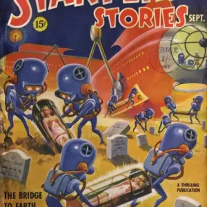 Startling Stories Scifi Magazine Cover, Aliens grave robbing Startling Stories Scifi Magazine Cover, Aliens grave robbing