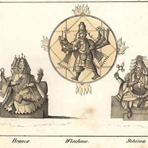 Statues of Hindu gods Brahma, Vishnu and Shiva