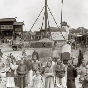 Steet scene and crowd, Baodeng, China, circa 1890