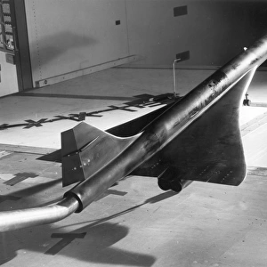 Sting-mounted Concorde model in a wind tunnel
