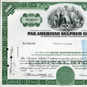 Stock Share Certificate - Pan American Sulphur Company