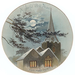 Stoke Poges Church on a circular New Year card