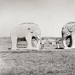 Stone Elephants, Ming tombs, Nanjing, China, c. 1890