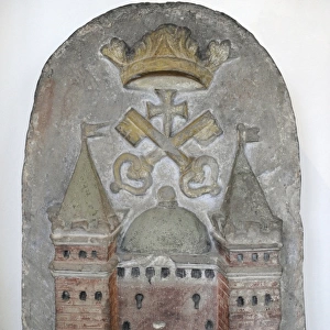 Stone relief featuring RigaA?o?s great coat-of-arms. Artist