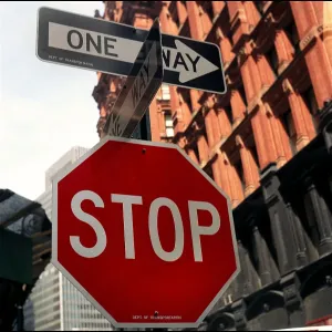 Stop sign street furniture, New York, USA Stop sign street furniture, New York, USA