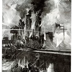 Storming the Mole at Zeebrugge from HMS Vindictive, WW1