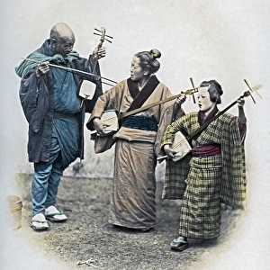 Street musicians, Japan, circa 1870