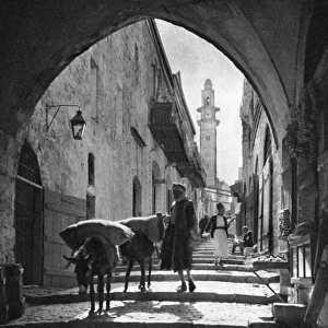 Street with people and donkeys, Jerusalem