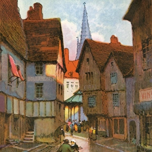 A street scene of a French medieval town