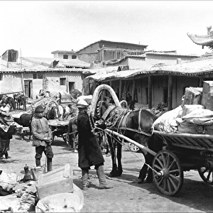 Street scene with horse and cart, Kashgar, western China