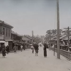 Street scene in Japan, showing a foreign wine shop