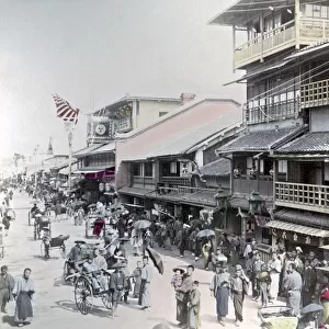 Street scene in Osaka, Japan, circa 1880s. Date: circa 1880s