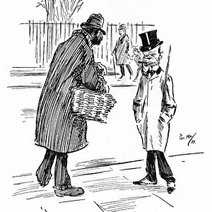 Street Vendor selling Nuts to Gentleman with a Simian Visage