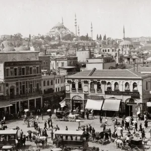 Street view in Constantinople (Istanbul) Turkey, circa 1890