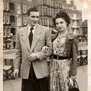 Stylish young 1940s couple at the seaside