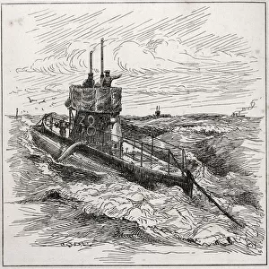 A submarine at the surface with spotters in the turret