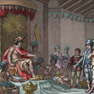 Submission of Atahualpa. Colored engraving, 1807