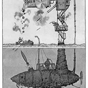 The Subzeppmarinellin by Heath Robinson, WW1 cartoon