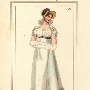 Summer dress, French womens fashions, Napoleonic era, 1810