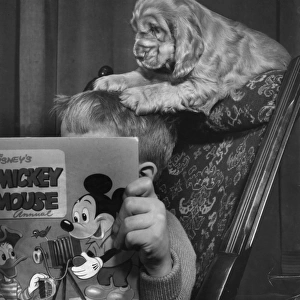 Susi - with boy reading Mickey Mouse book