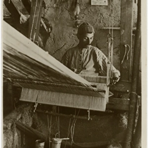 Syrian Textile Weaver at work on his loom - Damascus